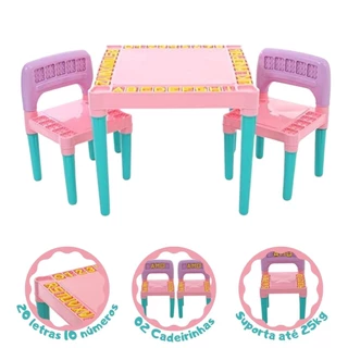 Mesa Infantil Colorida Com 2 Cadeira Tritec Menina