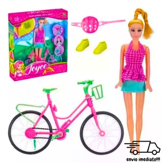 Boneca Barbie Ciclista Articulada Com Patins Bicicleta