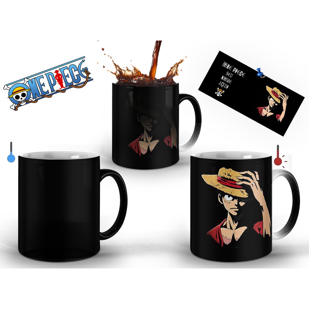 Caneca One Piece Luffy E Personagens Interior E Alça Branca