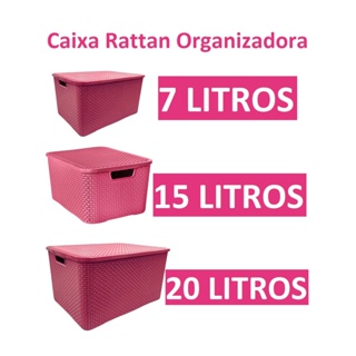 Kit 3 Caixas Organizadoras Rosa Rattan com Tampa 20 Litros - Kit 3 Caixas  Organizadoras Rosa Rattan com Tampa 20 Litros - Arqplast