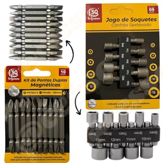 Kit Com 9 Soquetes 5 A 13mm + Kit 10 Ponteiras Parafusadeira