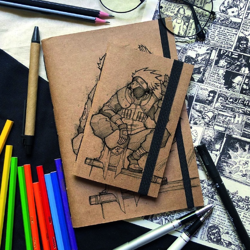 Sketchbook Kakashi Desenhos, com folhas grossas 120g 96 páginas Off-set ou  Pólen Bold.