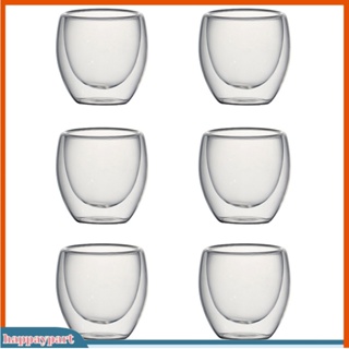 (happaypart) 6Pçs 80ml Caneca De Chá Café Espresso Dupla Face Transparente Copo De Vidro