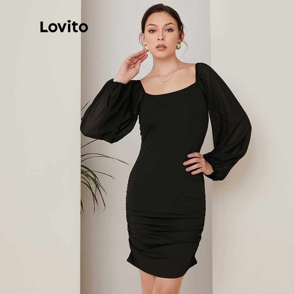 Lovito Vestido Elegante Liso Bodycon L21en077 Preto Shopee Brasil