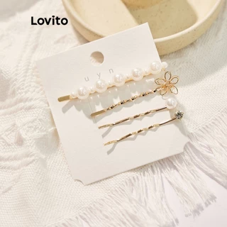 Lovito Elegante Floral Metal Flores Flores Pérolas Alfinete Para Mulheres L46LD003 (Ouro)