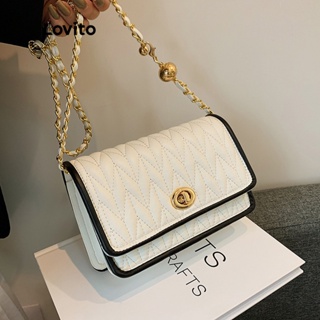 Lovito Bolsa Quadrada Delicada com Detalhe de Contraste para Mulheres LNE09132 (Branco/Preto)