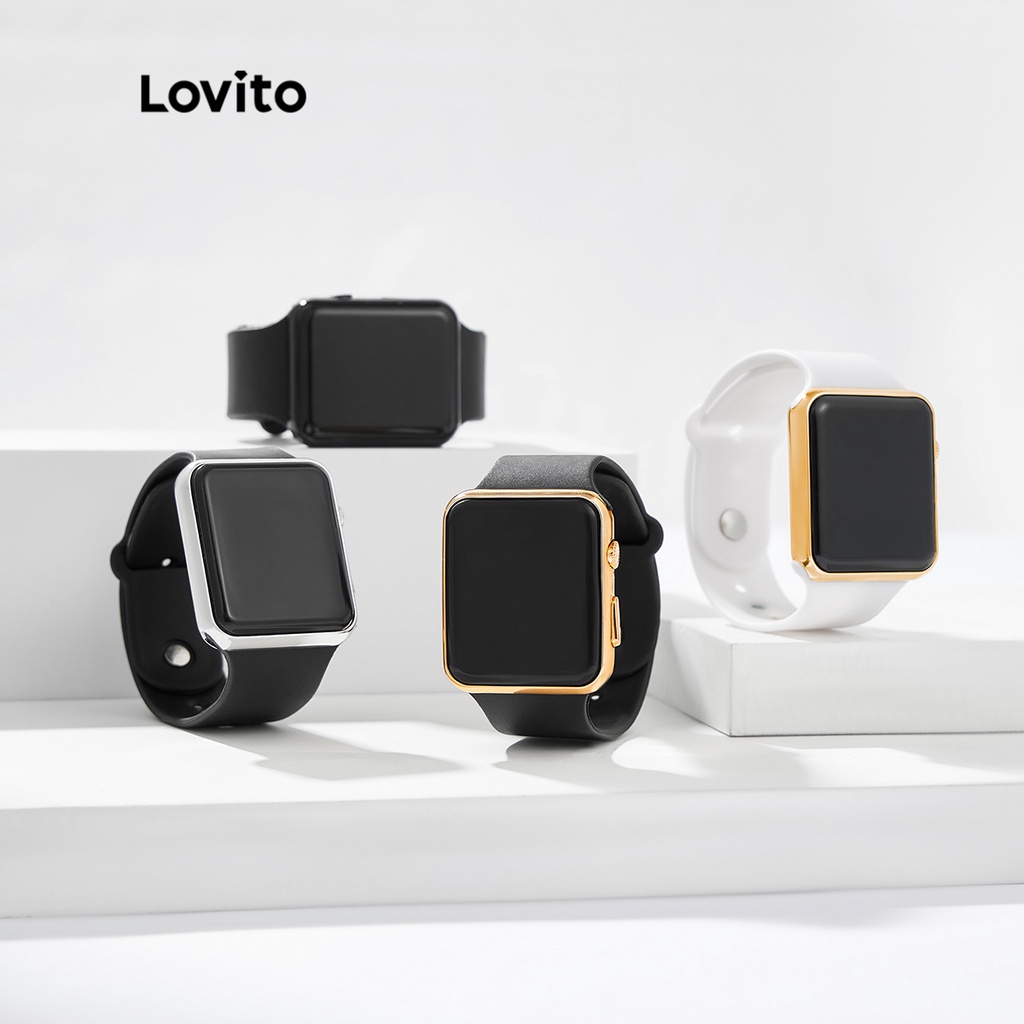 Lovito Casual Simples Unissex Quadrado Led Digital Silicone Relógios Eletrônicos Lsp01043 (Rosé Dourado/Dourado/Prata/Preto)