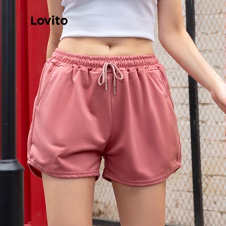(Item Essencial) Lovito Shorts Causal Sólido Com Cordão Shorts Esportivos Para Mulheres