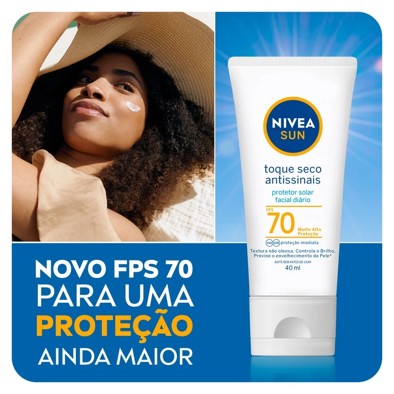 NIVEA SUN Protetor Solar Facial Toque Seco Antissinais FPS 70 40ml — foto 3