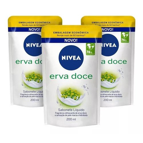 Kit Refil Sabonete Liquido Erva Doce NIVEA 200ml - 3 Unidades