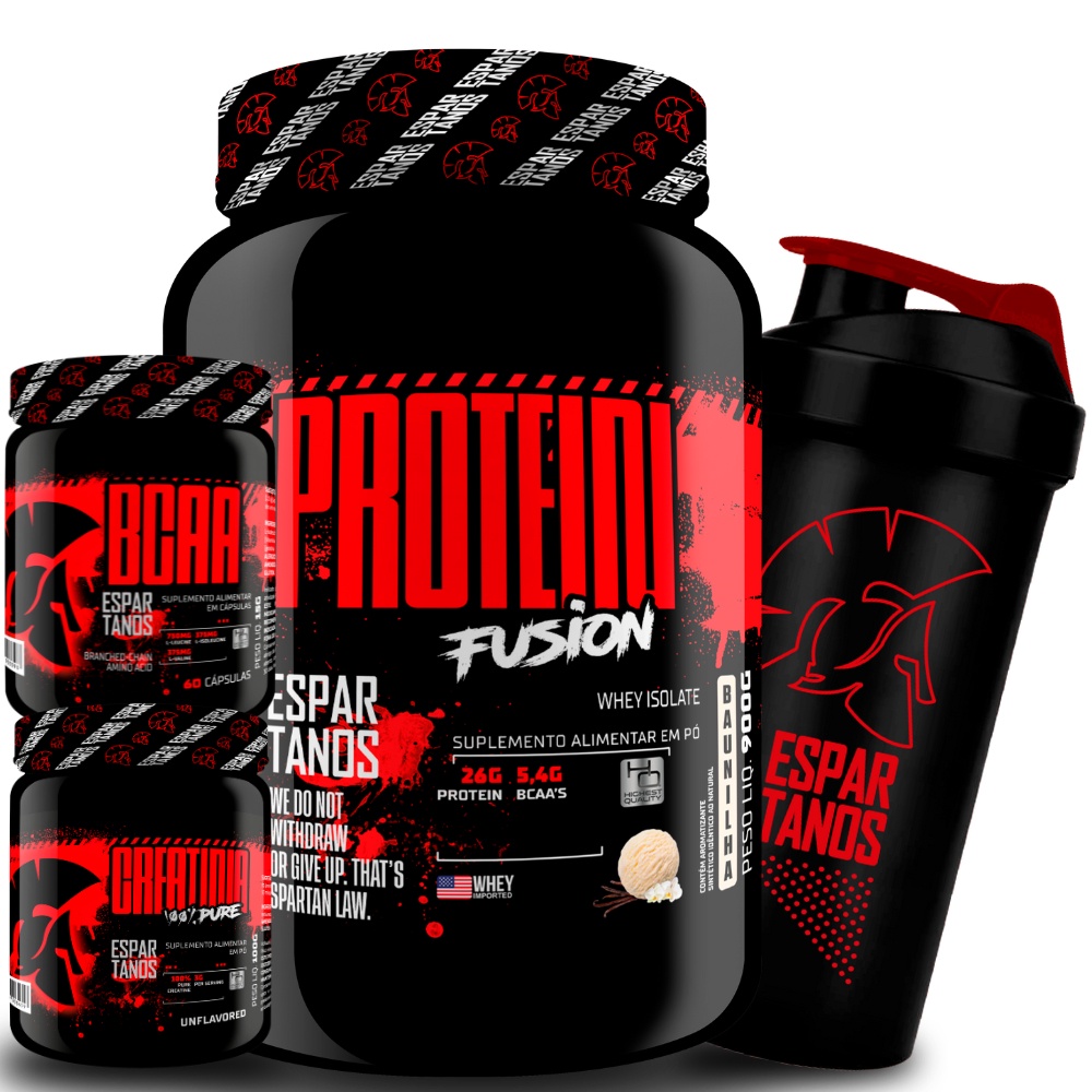 Combo Whey Protein Fusion + Bcaa + Creatina + Shaker – Espartanos