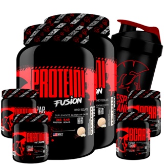 Kit 2x Whey Protein Fusion 900g + 2x Bcaa 3:1:1 60 Cáps + 2x Creatina 100% + Coqueteleira