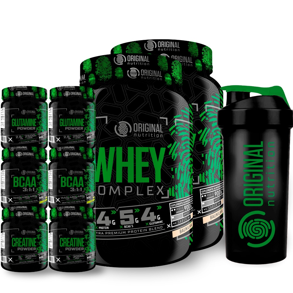 Kit 2x Whey Complex + 2x Bcaa + 2x Glutamin + 2x Crea + Copo