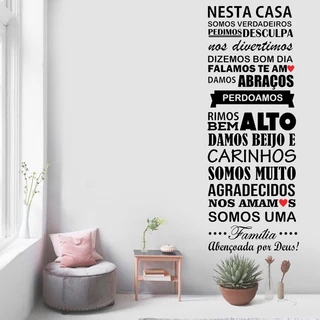 Adesivo De Parede Frase Família Motivação Sala Nesta Casa