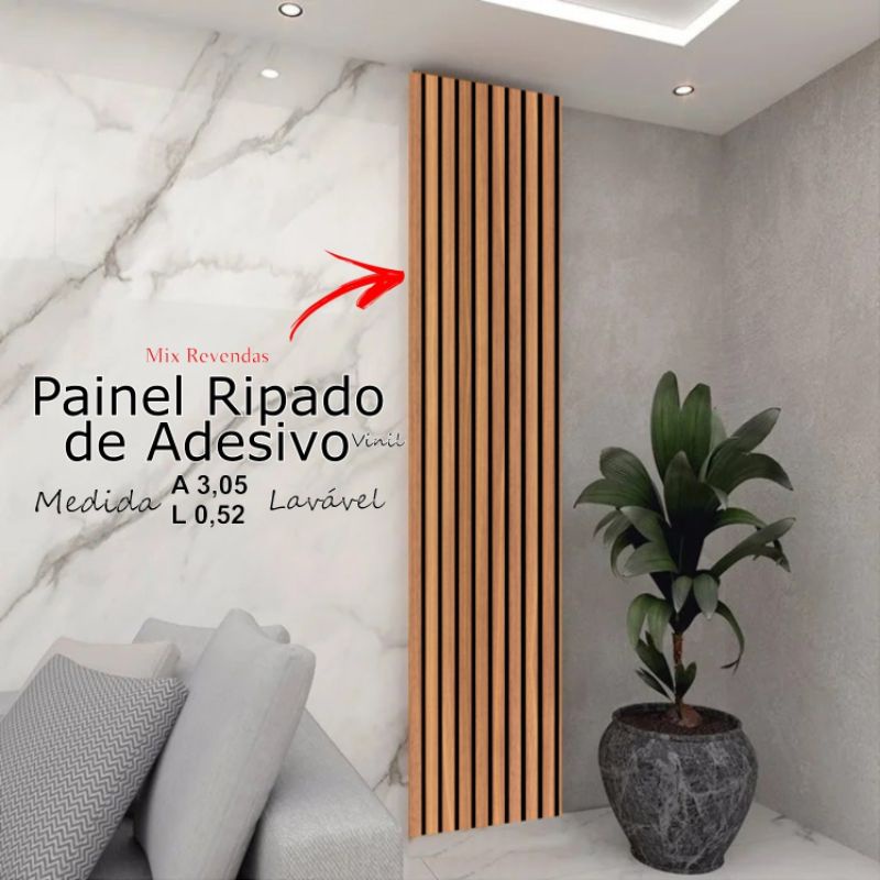 Painel de Adesivo Papel de Parede Ripado Ripas Canto da Parede 3,05M X ...
