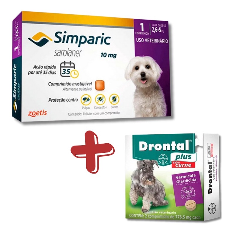 Kit Simparic Cães 2,6 a 5kg 1 Comprimido + Vermífugo Drontal Cães até ...