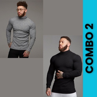 Kit Combo 2 Cacharrel Masculina Canelado Gola Alta Manga Longa Segunda Pele