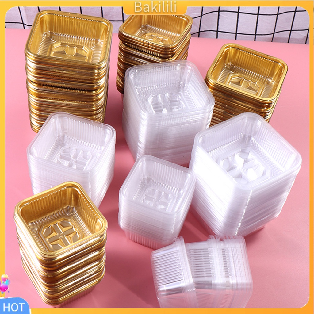 <Bakilili> 100pcs Caixa De Embalagem Com Formato Quadrado Para Bolo / Lua De Plástico