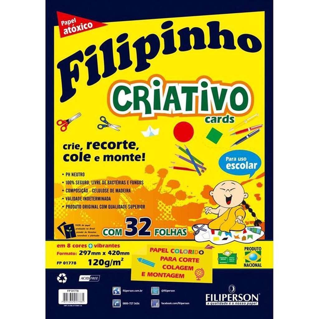 Bloco para Educação Artística Filipin.Criat.8cor.A3.120g.32f da Filiperson - Pacotes de Papéis Coloridos Ideais para Origami e Scrapbooking em Embalagem Envelope