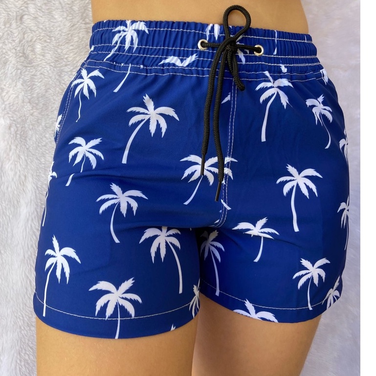 Short Feminina com Estampa Tubarão de Banho Moda Verão Cintura Elástica  Bolso Confortável