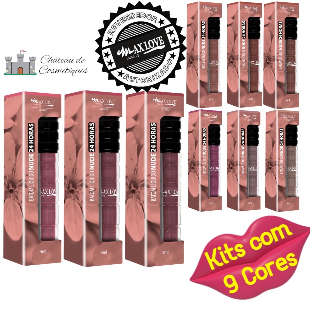 Kit Batom Líquido Max Love Matte Nude Longa Duração 12 24 e 30 Horas