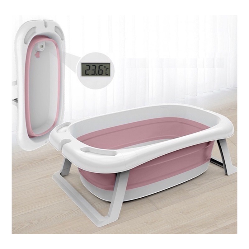 Banheira Para Bebê Retrátil Infantil Com Termômetro Rosa E Azul Antiderrapante Portátil Espaçosa Conforto Teu Baby