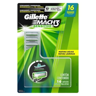 Gillette MACH3 Sensitive carga 16 und ou 8 und cartela ou regular