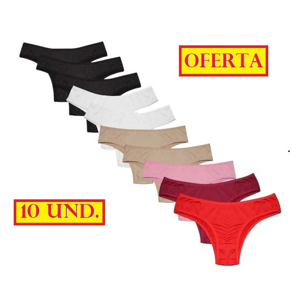 Kit com 10 calcinhas femininas em microfibra ou algodão