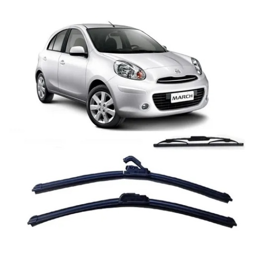 Kit 3 Palhetas Limpador De Parabrisa Dianteiro + Traseiro Para Nissan March 2012 Até 2022