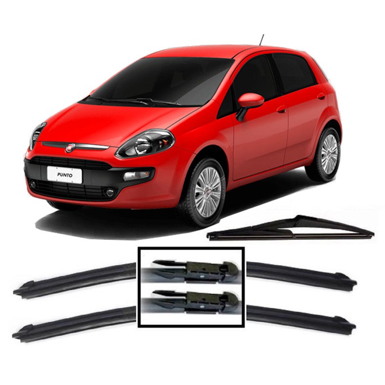 Kit 3 Palhetas Limpador De Parabrisa Dianteiro + traseiro Fiat Punto 2008 2009 2010 2011 2012 2013 2014 2015 2016 2017