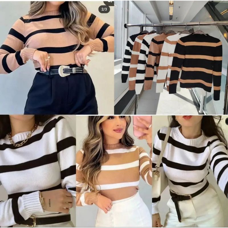 blusa manga longa listrado de modal