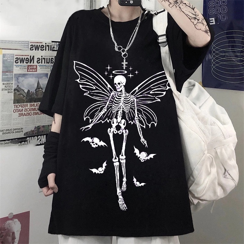 Blusa Algodão Punk Shull Butterfly Camiseta Unissex