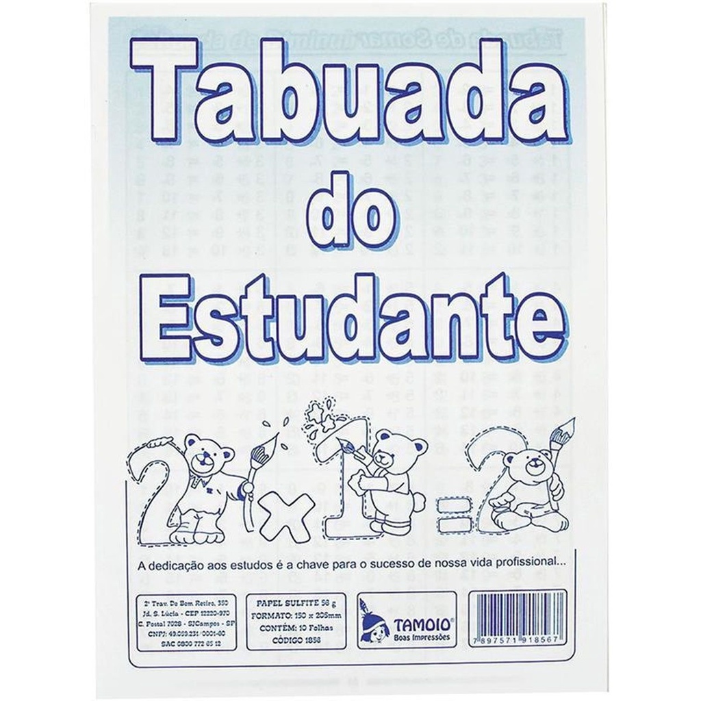 Caderno para tabuada Tabuada do Estudante 10 Folhas - Tamoio - KIT C/50