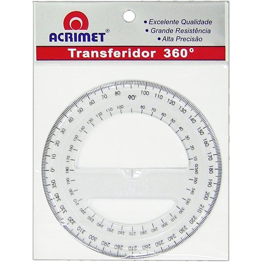 Transferidor 360 Grau Cristal Acrimet - Pacote com 10 Unidades