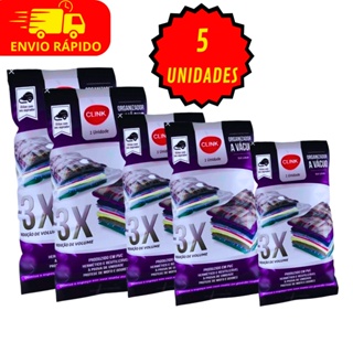 Conjunto 5 Saco a Vácuo Para Roupa e Viagem Hermético Cobertor Closet Mala Protetor Anti Mofo Com Zíper