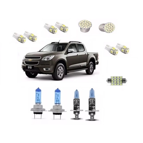 Kit Lâmpadas Super Branca + Led Farol S10 2012 2013 2014 Alto Baixo