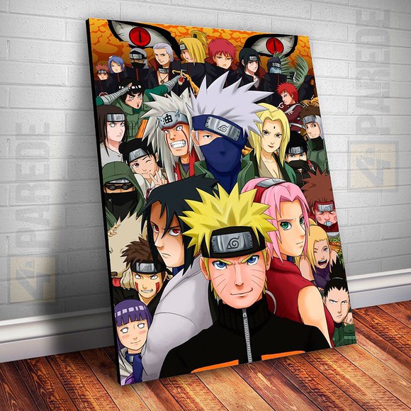 Quadro 5 Peça Decorativo Sharingan Naruto Anime Itachi Folha Full hd Top  promoção