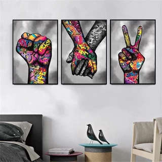 Quadro decorativo 3 peças 40x60 colorido grafite moderno abstrato para sala quarto