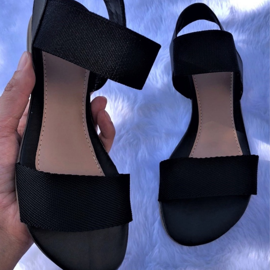 Sandália Feminina Rasteirinha Listrada Confortável de Amarrar No Calcanhar