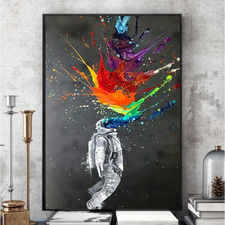 Quadro 110x80cm Astronauta Pintura Grafite