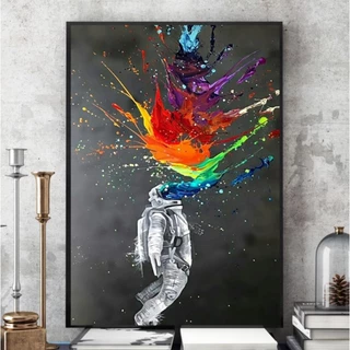 Quadro 110x80cm Astronauta Pintura Grafite