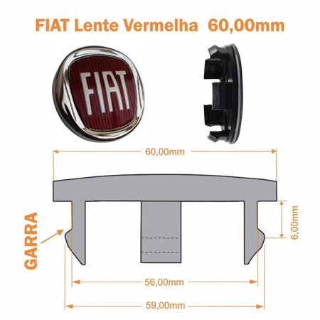Jogo 4 Calota Calotinha Miolo Centro Lente Alumínio Fiat Freemont Toro 60,00mm