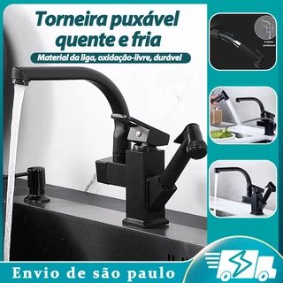 Torneira P/ Pia Gourmet Preta Luxo em ABS De Aço Inoxidável Flexível 2 Jatos