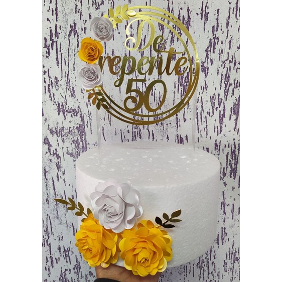 Topo de Bolo 50 Anos Glitter Rose Gold Sonho Fino Rizzo Confeitaria - Loja  de Confeitaria
