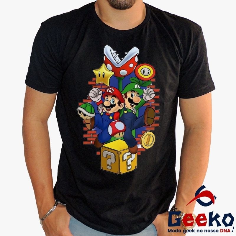 Camiseta Mario e Luigi 100% Algodão - Mario Bros - Geeko
