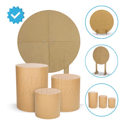 Kit Painel Redondo 90x150 E Trio Cilindro Liso Slim Mdf Cru | Shopee Brasil