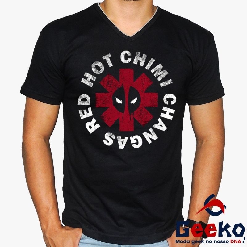 Camiseta Red Hot Chimi Changas 100% Algodão - Deadpool - Red Hot Chili Peppers - Geeko