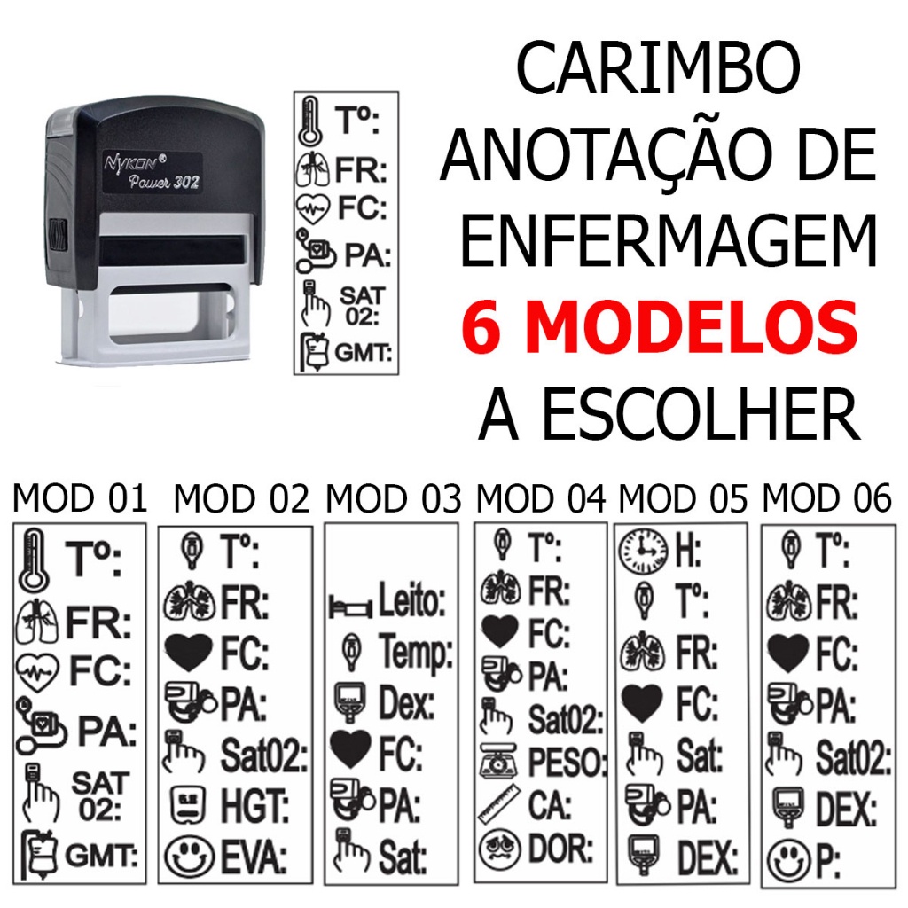 Carimbo para anotações de Enfermagem - Marca Nykon 38x14mm Pronta ...