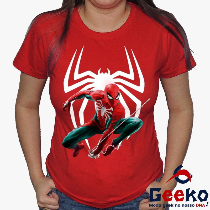 Camiseta Spider Man Tshirt Homem Aranha Logo Casual Rosa Preto