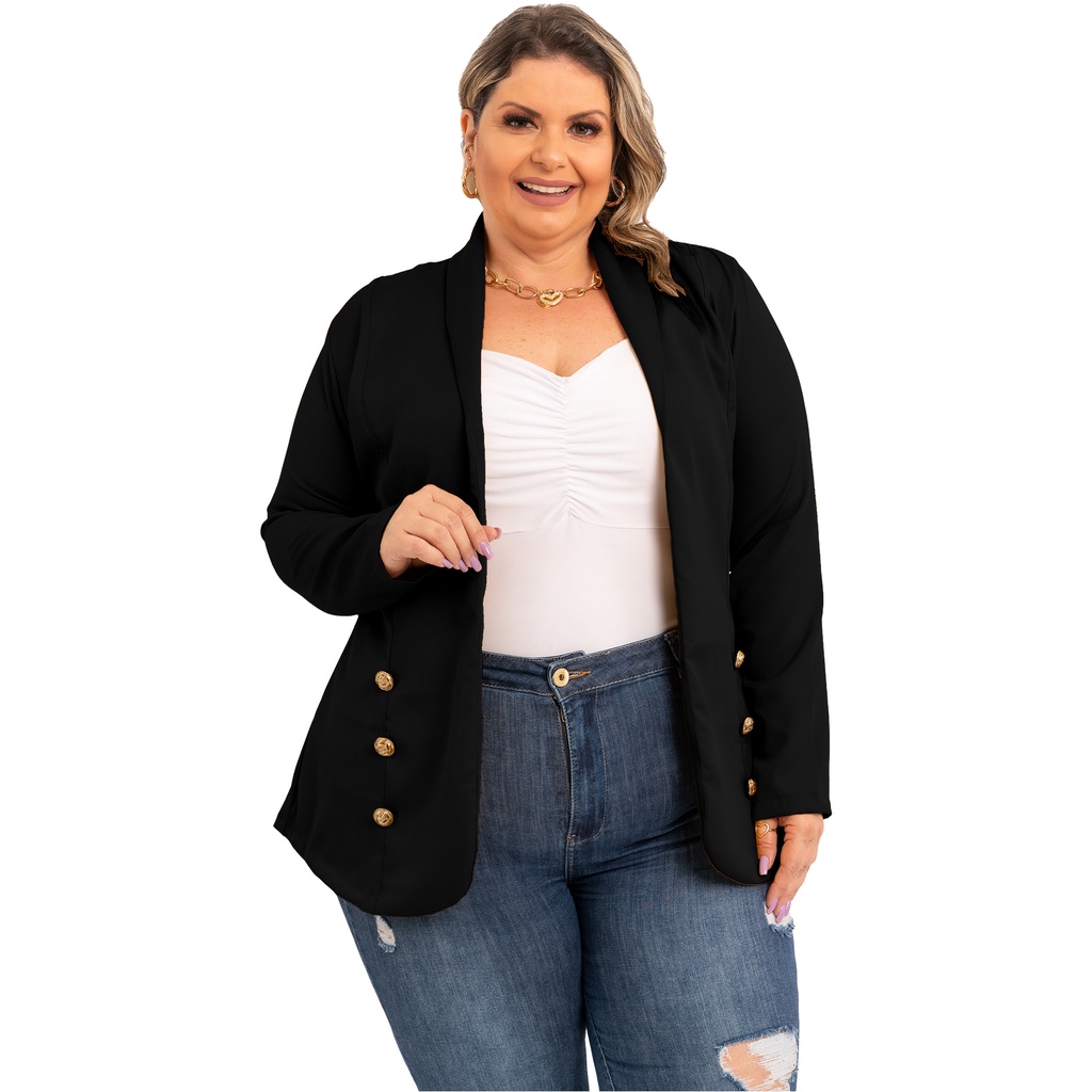 Blazer Plus Size Feminino Uniforme Social Manga Longa de Two Way